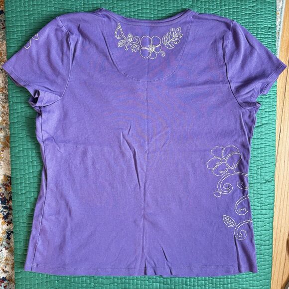 Vintage Croft & Barrow Top Women  XL Purple Floral Embroidered Hawaiian Tropical - Picture 3 of 16
